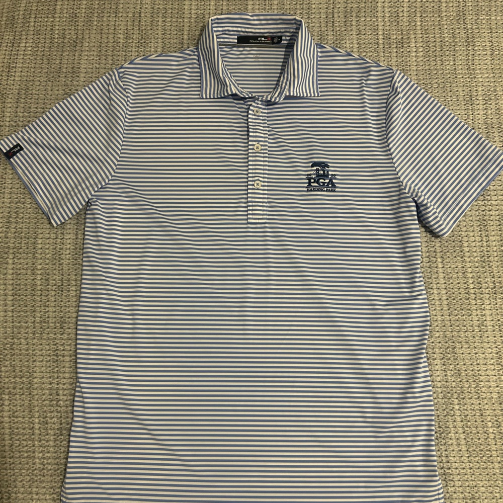 RLX Ralph Lauren Blue and White Striped Polo Shirt - like new, never worn!